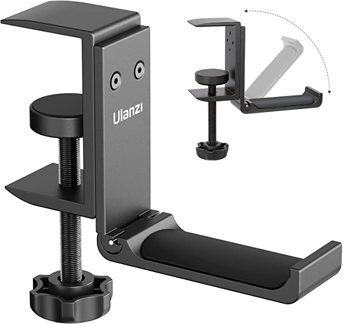 ULANZI Under Desk Headphone Stand Foldable Headset Hanger Mount, Aluminum PC Gaming Headphone Clamp Hook, Non-Slip Silicone Pad, Space Save, Universal Fit All Headphones